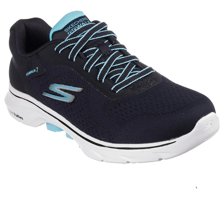 Women's Wide Fit Skechers 125215 Go Walk 7 Cosmic Waves Trainers in Black/Turquoise - Image 1