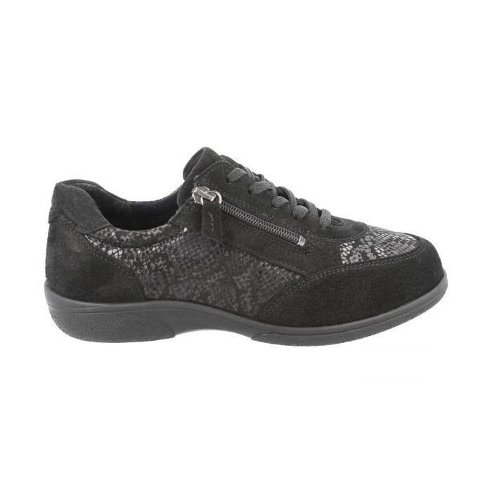 Women's Wide Fit DB Waxwing Trainers in Black Suede / Stretch - Image 1