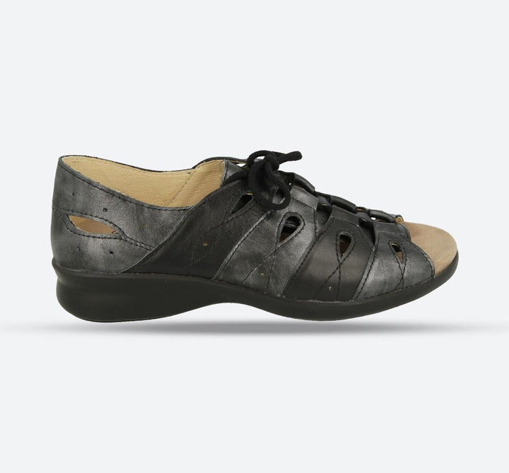 Womens Wide Fit DB Hazel Sandals in Black / Pewter - Image 1