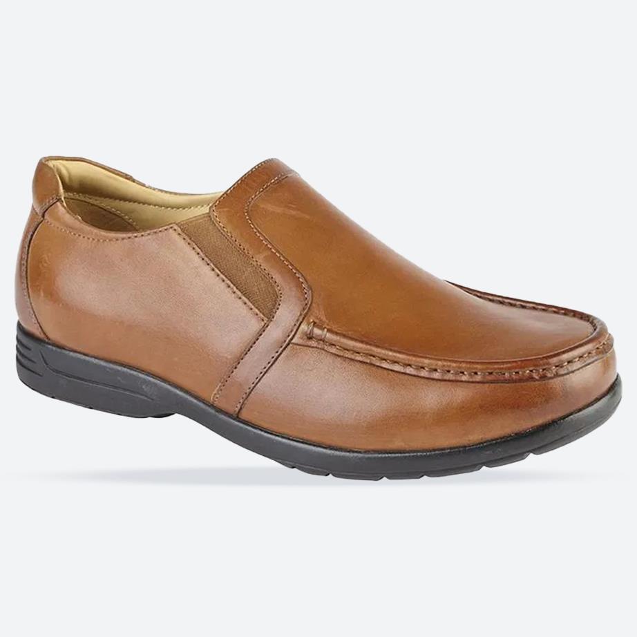 Men's Wide Fit Roamers M 984BT Twin Gusset Shoes in Tan Leather - Image 1