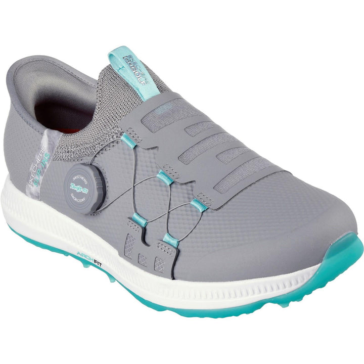 Women's Wide Fit Skechers 123062 Slip-ins Waterproof Go Golf Elite 5 Trainers in Grey/Aqua - Image 1