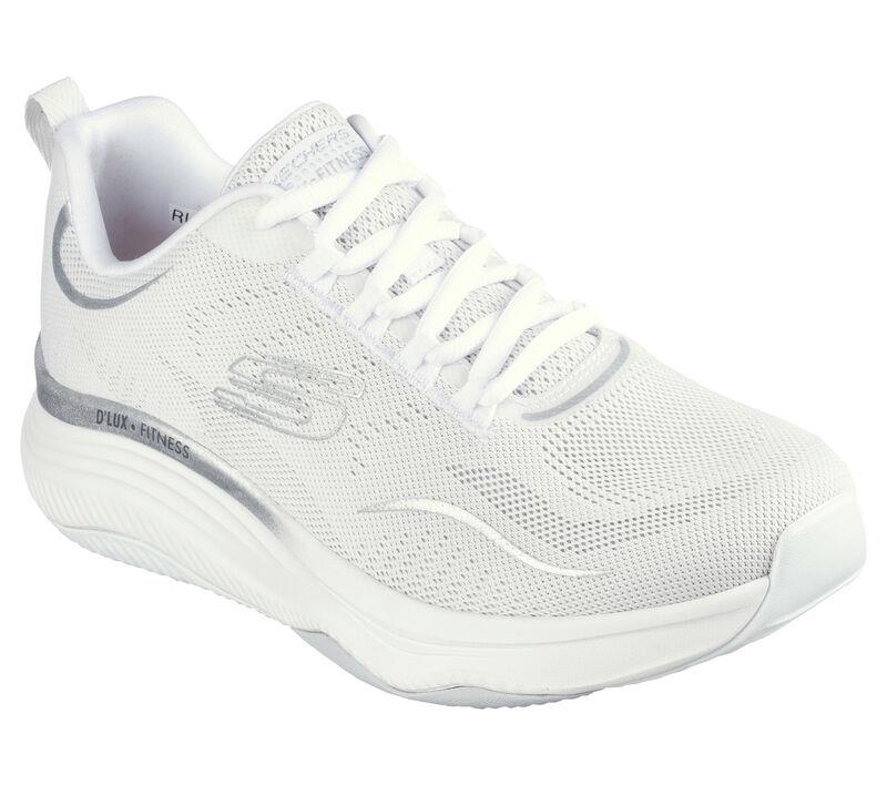 Women's Wide Fit Skechers 149837 D'lux Fitness Pure Glam Trainers in Grey/Silver - Image 3