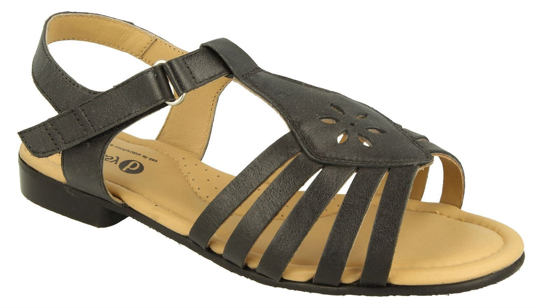 Women's Wide Fit DB Tundra Sandals in Black Leather - Image 3