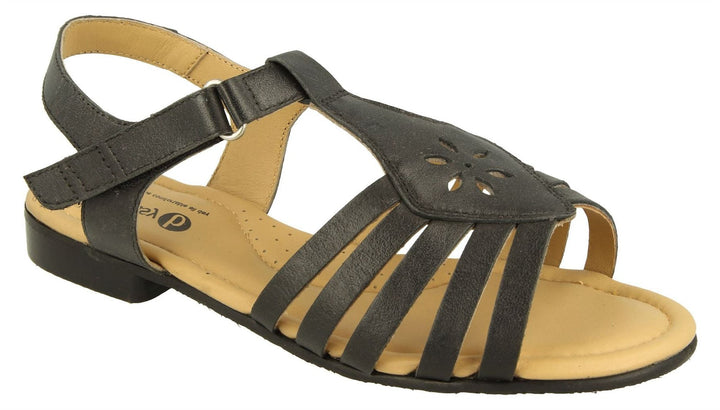 Women's Wide Fit DB Tundra Sandals in Black Leather - Image 1