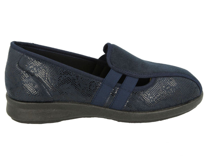 Womens Wide Fit DB Peterborough Shoes in Navy Suedette / Stretch - Image 1