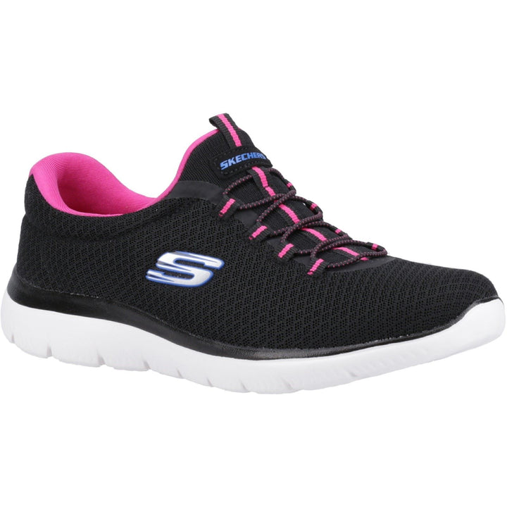 Women's Wide Fit Skechers 12980 Summits Slip On Sports Trainers - Black/Hot Pink in Black/Hot Pink - Image 1