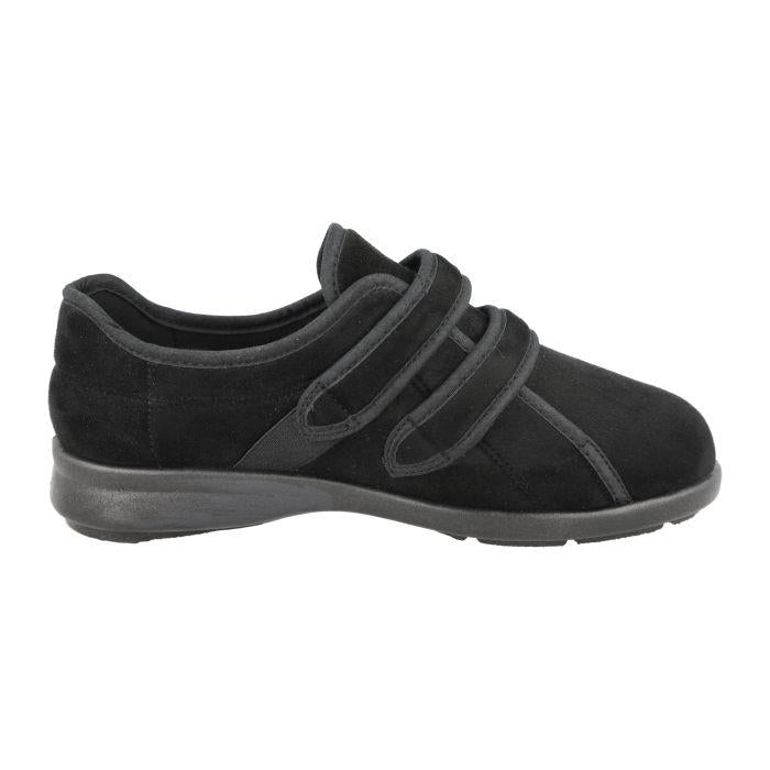 Women's Wide Fit DB Mansfield Slippers in Black Stretch Suedette - Image 1