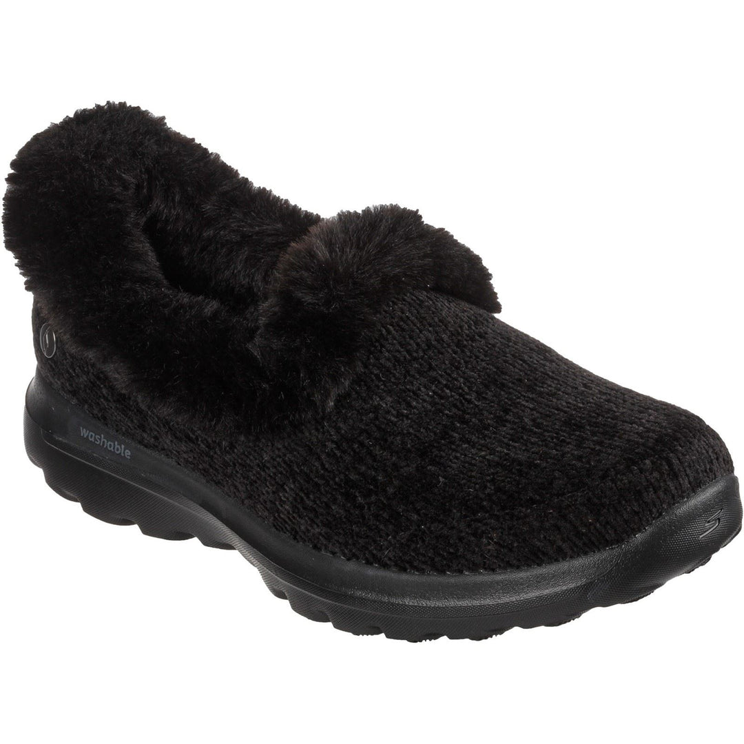Women's Wide Fit Skechers 175051 Go Walk Lounge Slippers in Black - Image 3