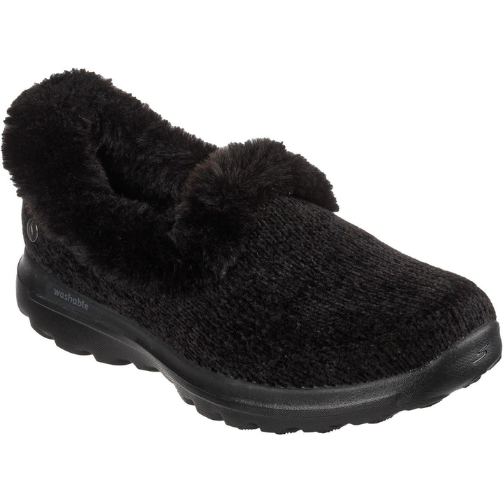 Women's Wide Fit Skechers 175051 Go Walk Lounge Slippers in Black - Image 1