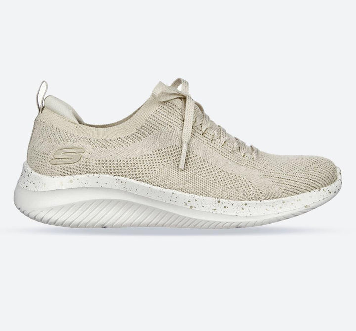 Women's Wide Fit Skechers 149865 Ultra Flex 3.0 - Let's Dance Trainers in Natural/Gold - Image 1