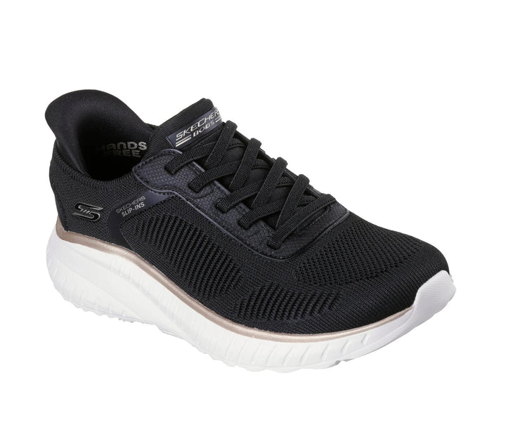 Women's Wide Fit Skechers Slip-ins 117497 Waves Bobs Sport Squad Trainers - Black/Gold in Black/Gold - Image 1