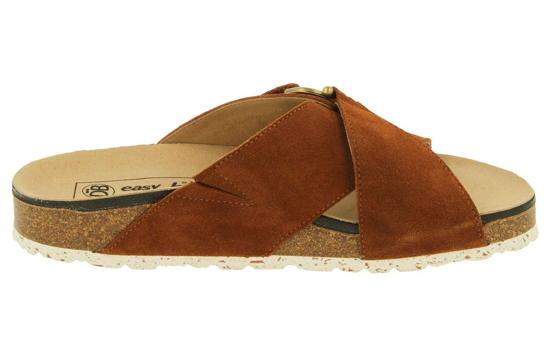 Womens Wide Fit DB Raja Sandals in Tan Suede - Image 9