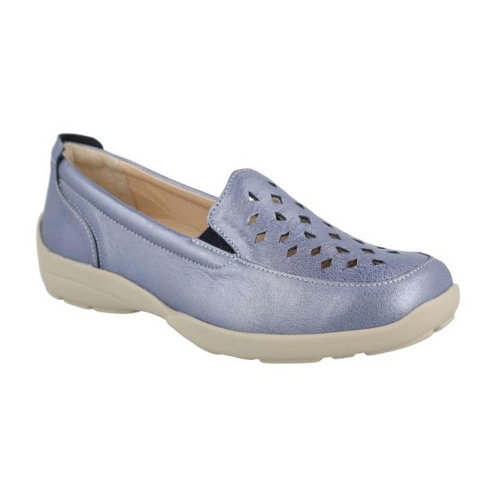 Women's Wide Fit DB Horseshoe Shoes in Blue Leather - Image 3