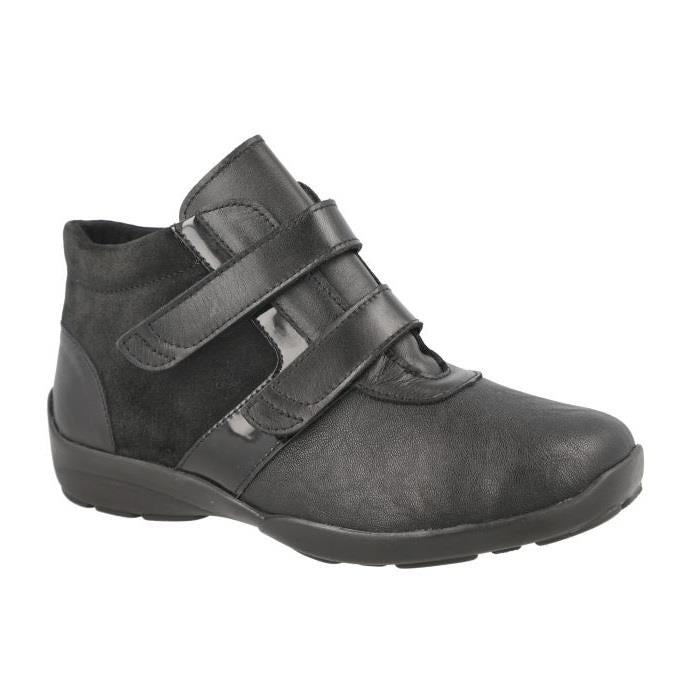 Women's Wide Fit DB Sleaford Boots in Black Lea / Stretch Pu - Image 3