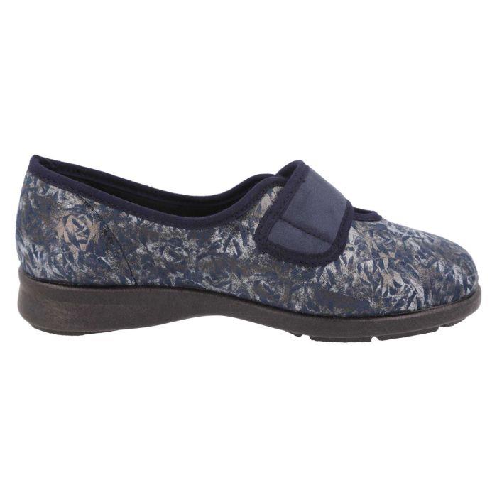 Women's Wide Fit DB Lavender Slippers in Blue Floral Stretch Textile - Image 1