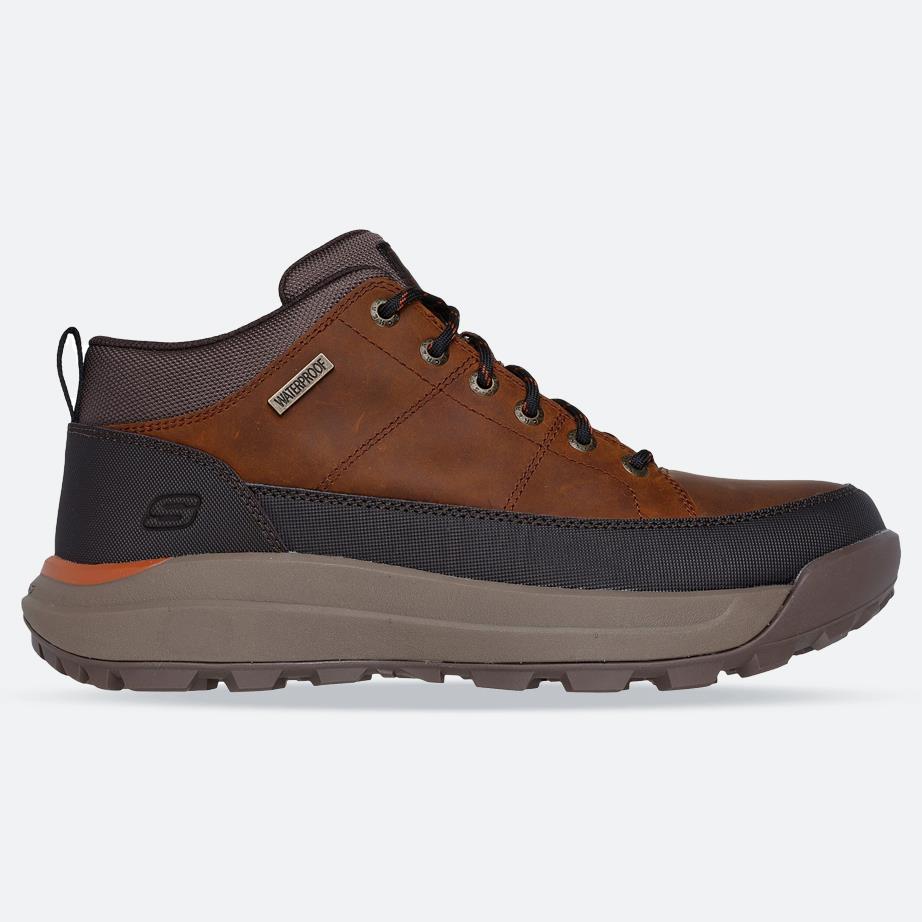 Men's Wide Fit Skechers 210900W Cambert Bruin Boots in Dark Brown - Image 1