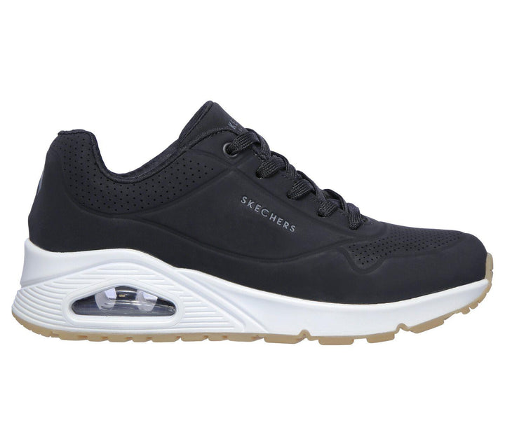 Women's Wide Fit Skechers 73690 Uno - Stand On Air Walking Street Wear Trainers - Black/White in Black/White - Image 1