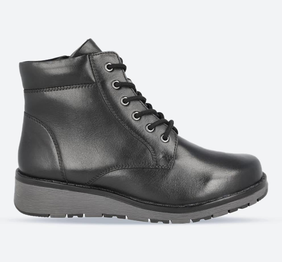 Womens Wide Fit Lace Up Boots by DB Shoes - Buckingham in Black Leather - Image 1
