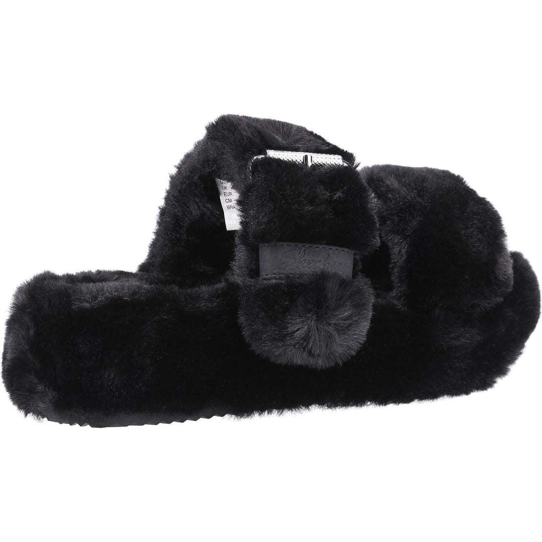Women's Wide Fit Skechers 167238 Cozy Wedge Slippers in Black - Image 4