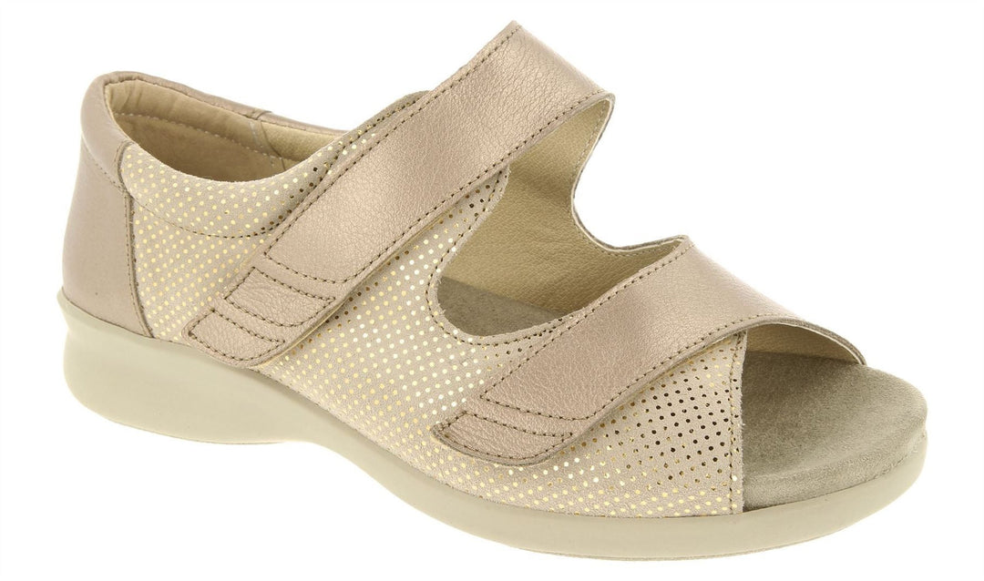 Womens Wide Fit DB Petra Sandals in Gold Lea / Suede - Image 3
