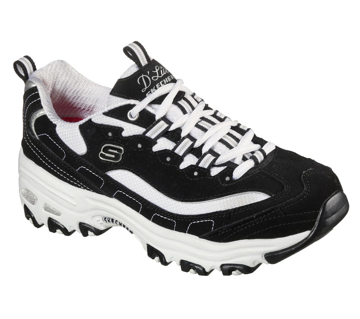 Women's Wide Fit Skechers 11930 D'Lites Biggest Fan Trainers in Black/White - Image 1