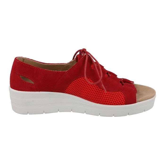 Women's Wide Fit DB Lizard Sandals in Red Suede - Image 1