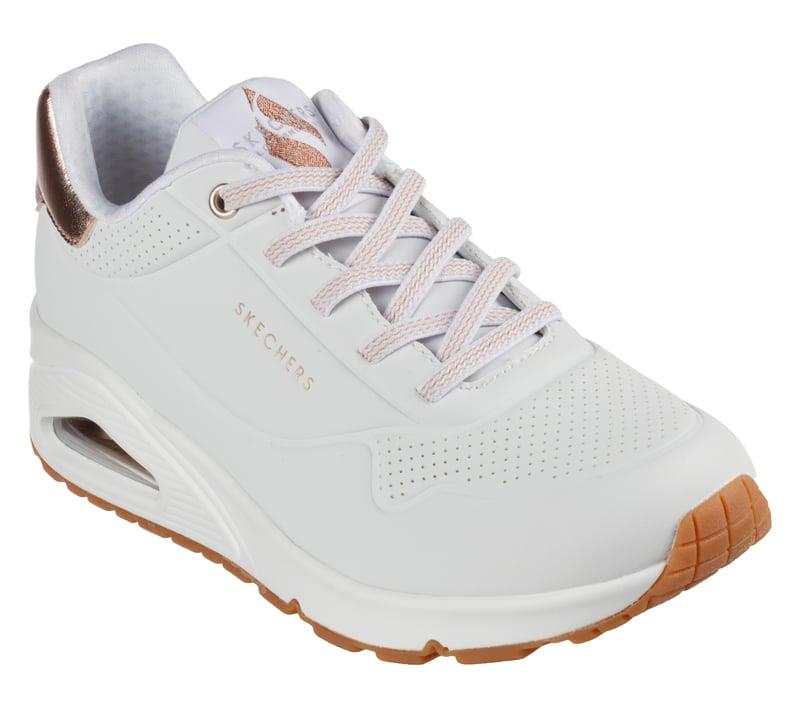 Women's Wide Fit Skechers Uno 155196W Shimmer Away Trainers - White in White - Image 4