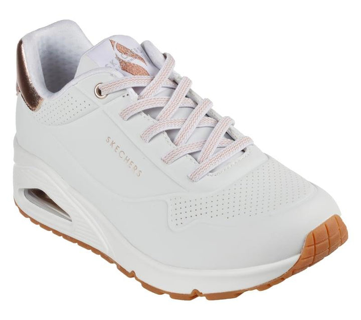 Women's Wide Fit Skechers Uno 155196W Shimmer Away Trainers - White in White - Image 1