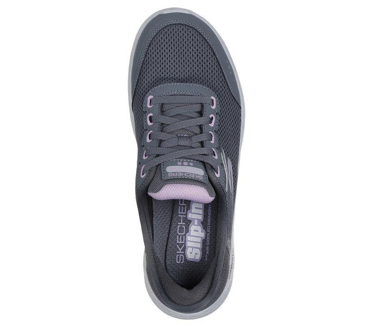 Women's Wide Fit Skechers 124846 Go Walk Flex Clear Creek Trainers in Black/Mauve - Image 1