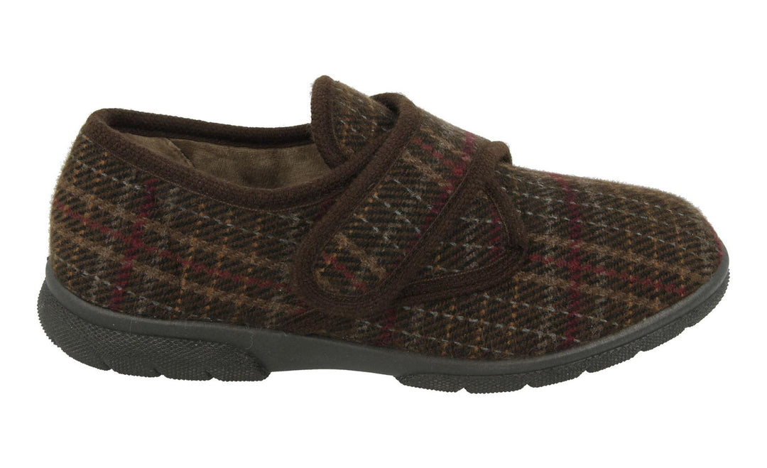 Mens Wide Fit DB Tartan Slippers in Navy Tartan - Image 7