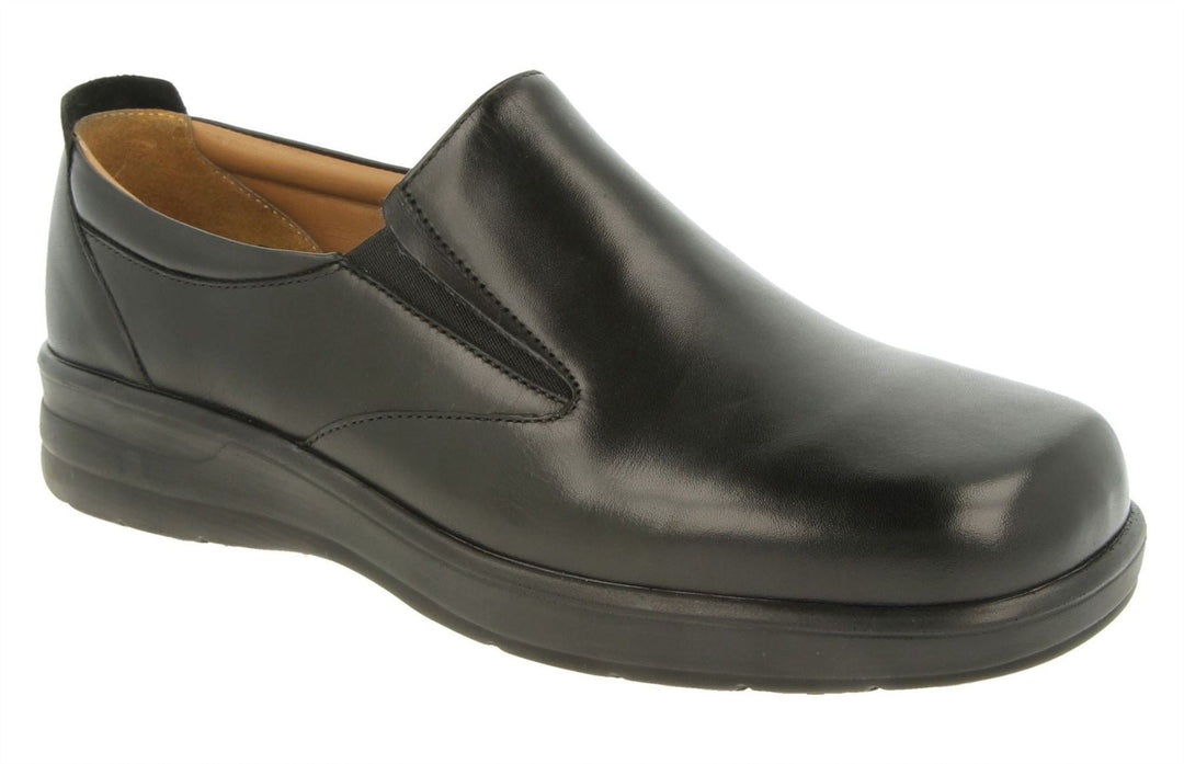 Mens Wide Fit DB Dalton Slip On Luxury Shoes in Black Leather - Image 3