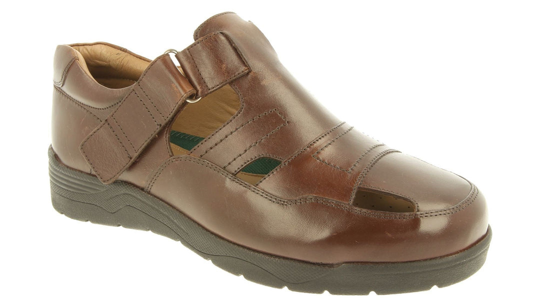 Men's Wide Fit DB Barney Sandals in Black Leather - Image 8