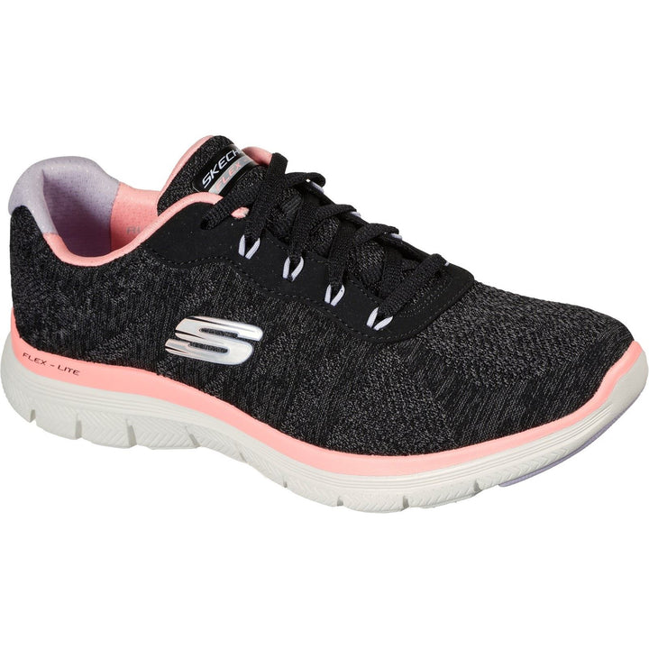 Women's Wide Fit Skechers 149570 Flex Appeal 4.0 Fresh Move Trainers - Black/Coral in Black/Coral - Image 1