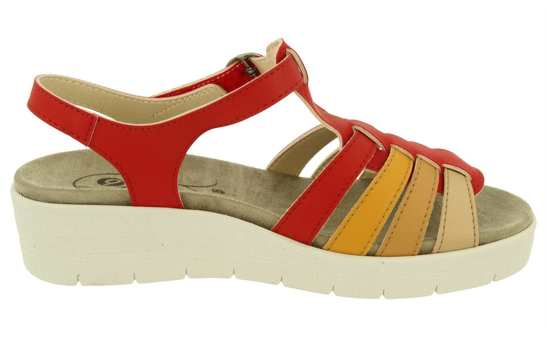 Womens Wide Fit DB Pochard Sandals in Red Multi Synthetic - Image 4