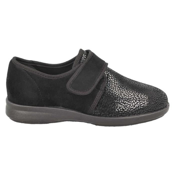 Women's Wide Fit DB Vanilla Shoes/Slipper in Black Stretch Textile - Image 1