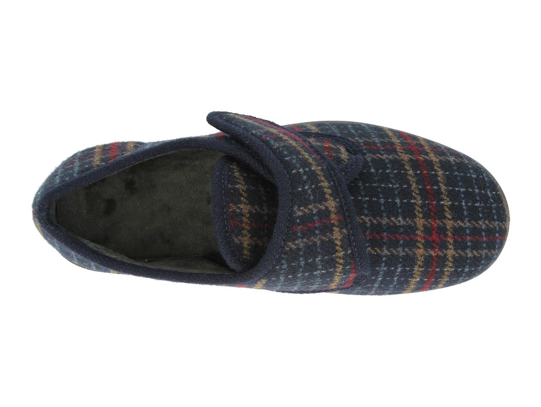 Mens Wide Fit DB Tartan Slippers in Navy Tartan - Image 5