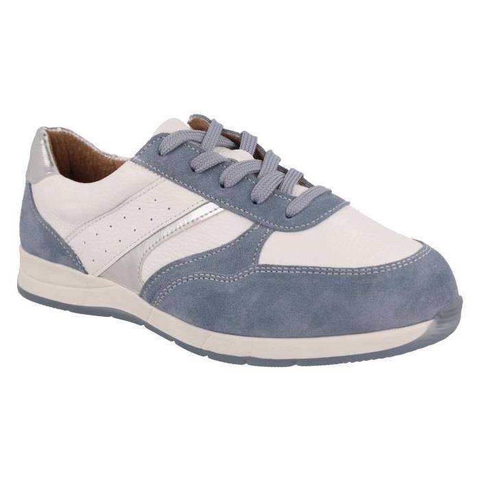 Women's Wide Fit DB Miriam Trainers in Blue Suede / White Leather - Image 3
