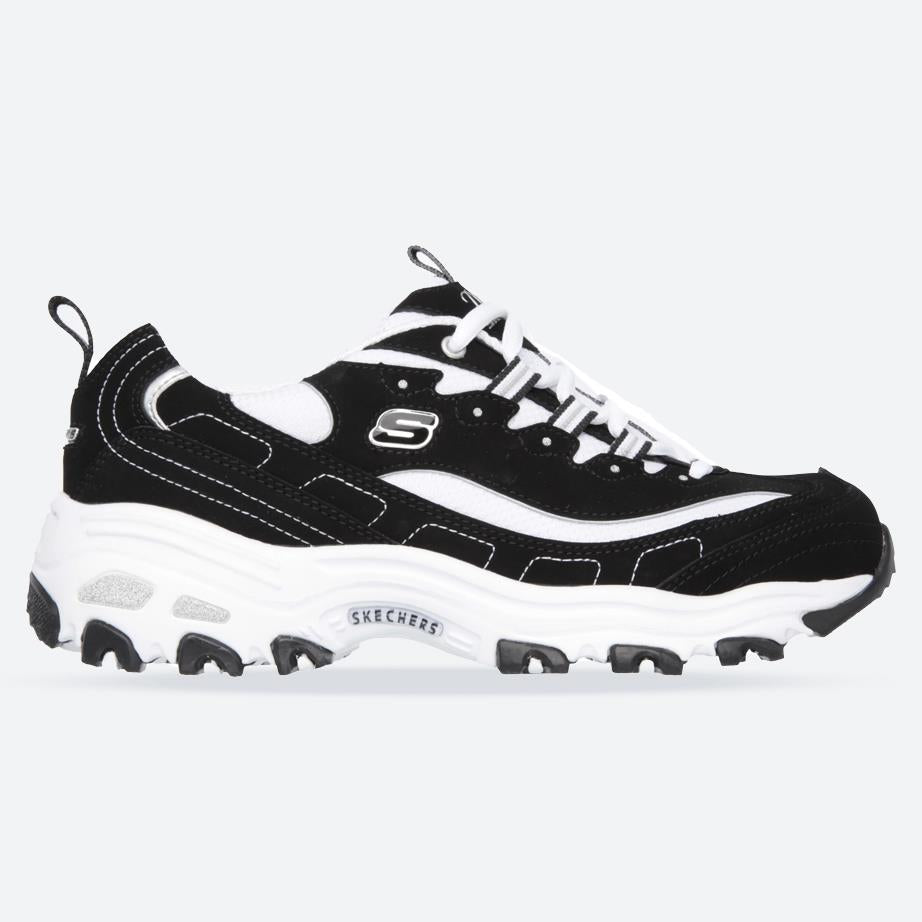 Women's Wide Fit Skechers 11930 D'Lites Biggest Fan Trainers in Black/White - Image 1