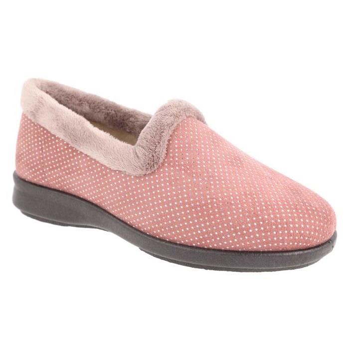 Women's Wide Fit DB Betony Slippers in Rose Velour / Shiny Dot - Image 8