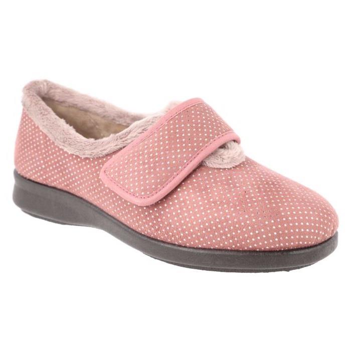 Women's Wide Fit DB Heidi Slippers in Black Velour / Shiny Dot - Image 8