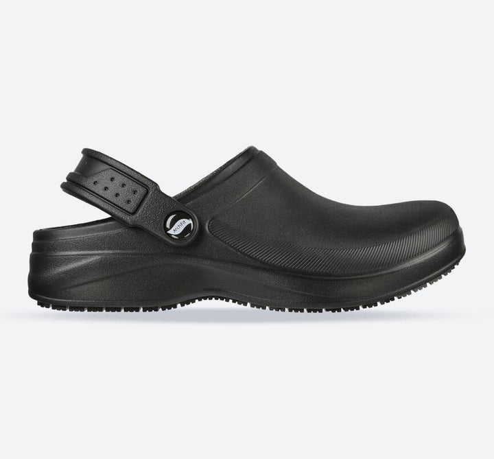 Women's Wide Fit Skechers 108067 Riverbound Pasay Arch Fit Clog Shoes in Black - Image 1