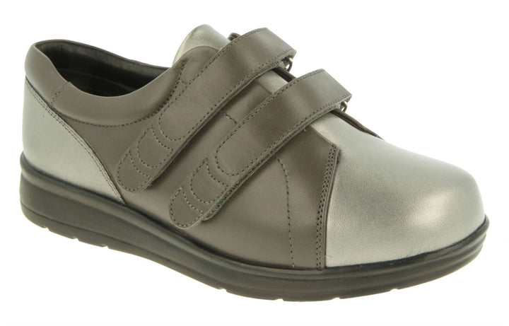 Womens Wide Fit DB Norwich Shoes in Black Leather - Image 1