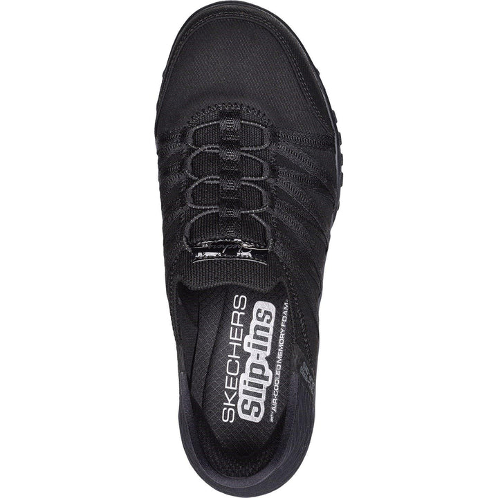 Women's Wide Fit Skechers 100593 Breathe Easy Roll Shoes in Black - Image 1