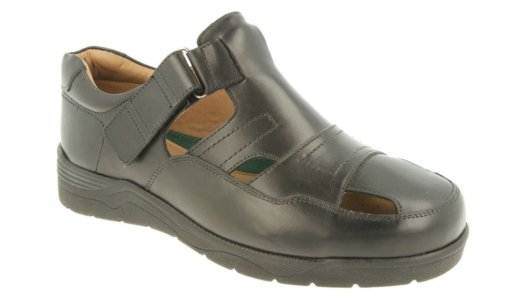 Men's Wide Fit DB Barney Sandals in Black Leather - Image 3