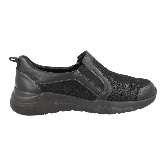 Women's Wide Fit DB Worth Shoes in Black Lea / Stretch Textile - Image 1