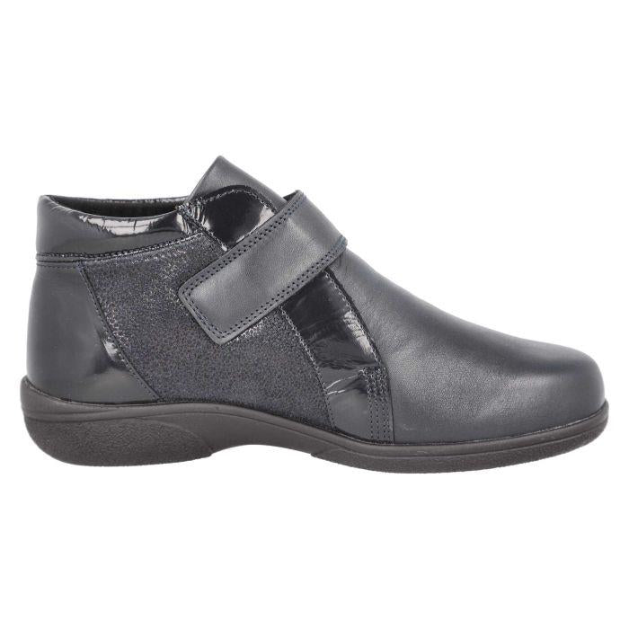 Women's Wide Fit DB Celeste Boots in Black Leather / Patent / Stretch - Image 1
