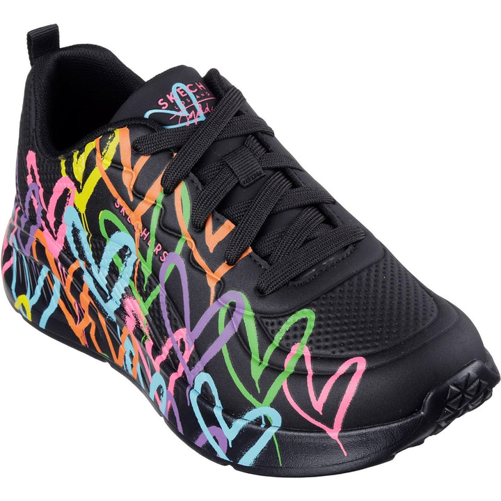 Women's Wide Fit Skechers 177977 Uno Lite Heart Of Hearts Trainers in Black/Multi - Image 1
