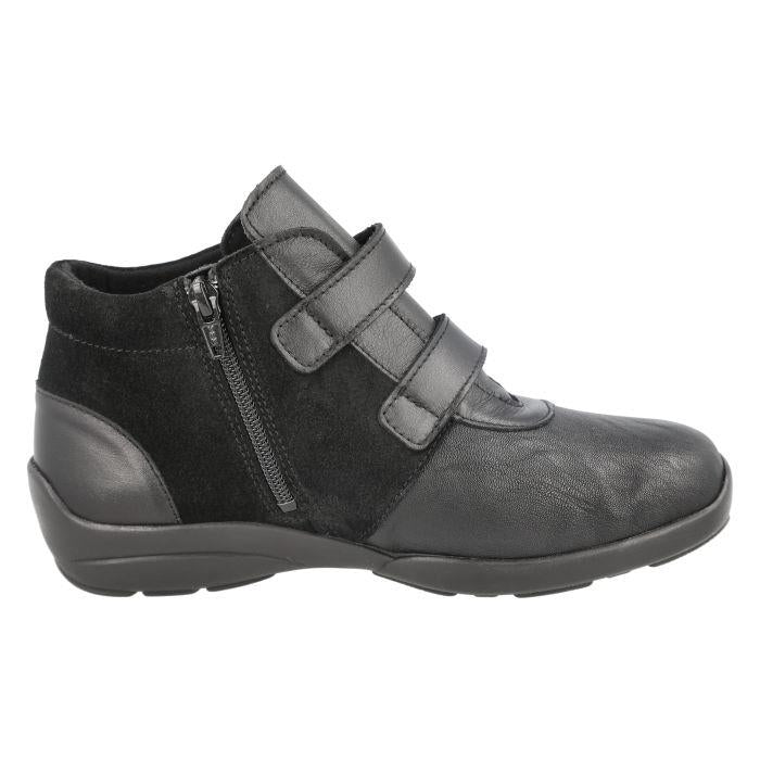 Women's Wide Fit DB Sleaford Boots in Black Lea / Stretch Pu - Image 4