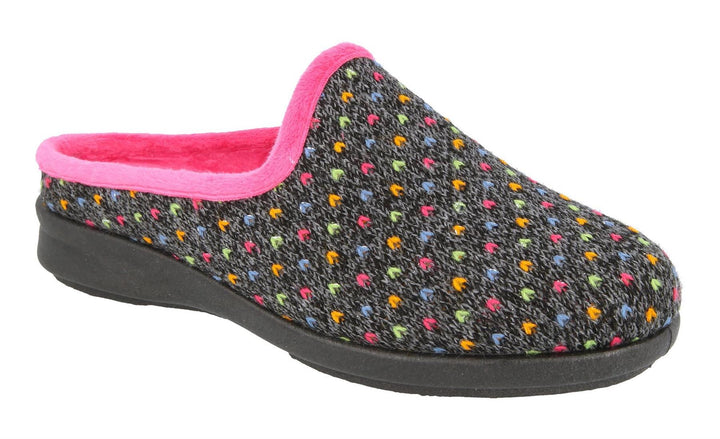 Womens Wide Fit DB Welney Mule Slippers in Black Multi - Image 1