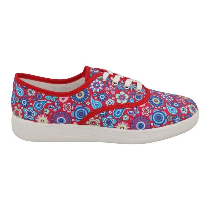 Women's Wide Fit DB Charlie Canvas Shoes in Red Textile - Image 2
